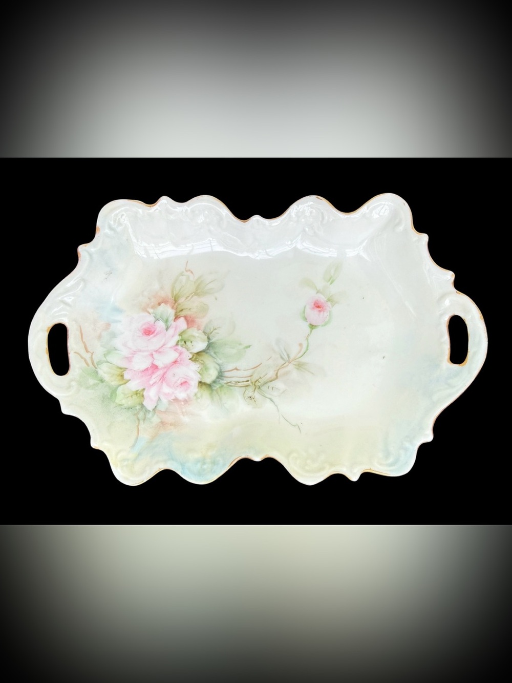 Antique Porcelain Dainty Detailed Roses Tray Hand-Painted Jewelry Make-Up 6 X 4”